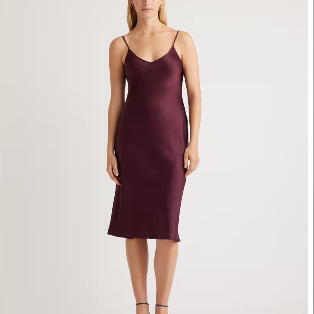 Quince Elegant Burgundy 100% Silk Slip Dress